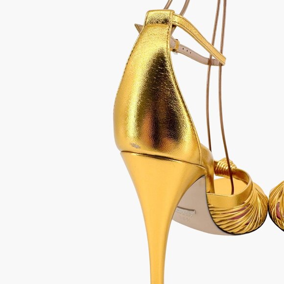 Gucci Crawford Knot Sandals EU 38.5 US 8.5 Gold Leather High Heel Shoe Allie - Picture 9 of 15